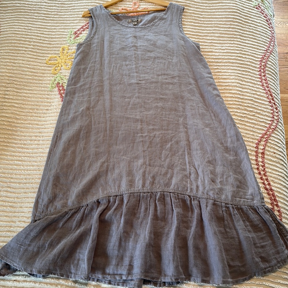 FLAX Linen Midi Dress. Medium Dusty Purple.